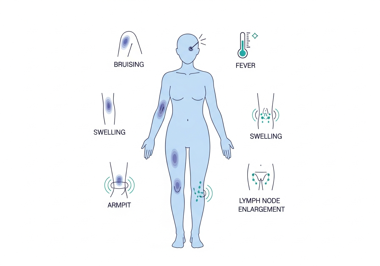 Leukemia Warning Signs Explained — educational medical diagram