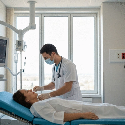 Patient undergoing radiation therapy for leukemia, medical environment, focus on care and modern equipment