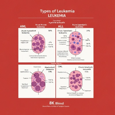 Scientific chart illustrating different types of leukemia and their characteristics