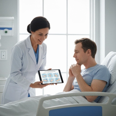 Medical professional explaining infection prevention to a leukemia patient